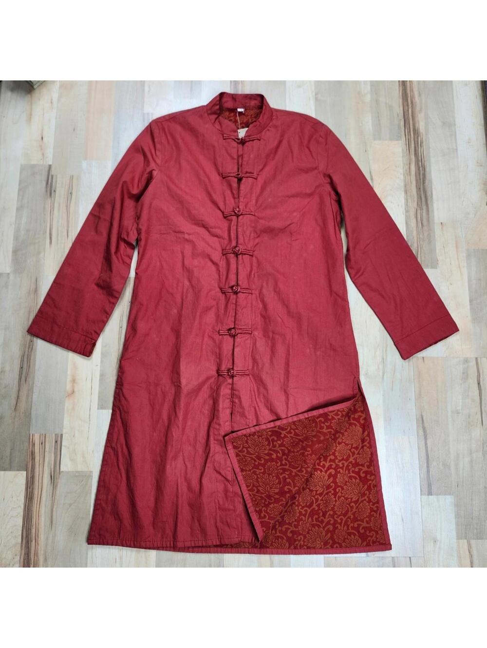 Creative Handicrafts Chinese Jacket Floral Accent Button Up Red Coat Small